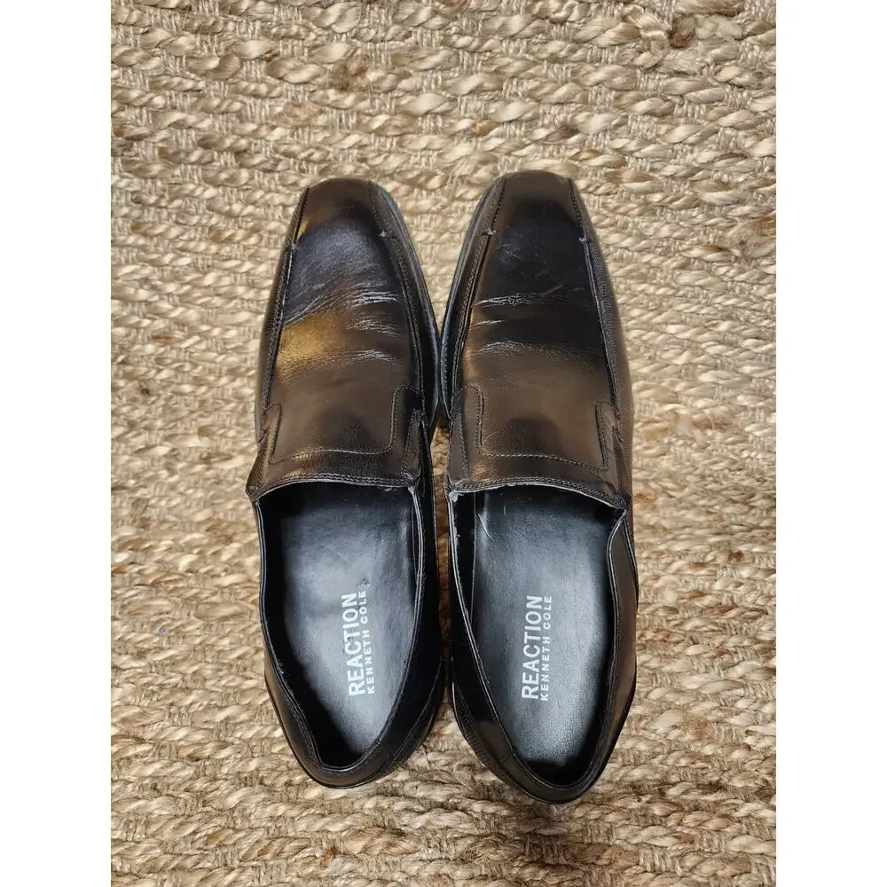 Kenneth Cole Reaction Slip-On Leather Loafers Mens Size 12 Black Dress Shoes